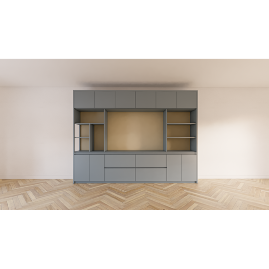 123kast  Cinewall Maputo - 320x40x240H cm - eiken panelen - push to open deuren - strakke afwerking