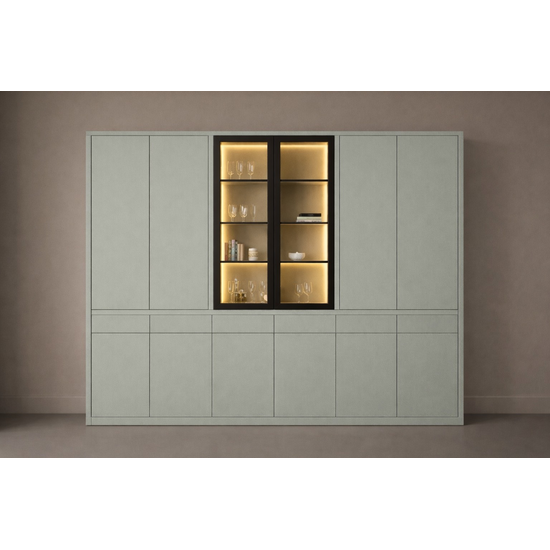 123kast Kast Milazzo maatwerk - 355 x 40 x 230H cm - bovenkast uitgevoerd in 3 delen - NCS S 2005-G30Y