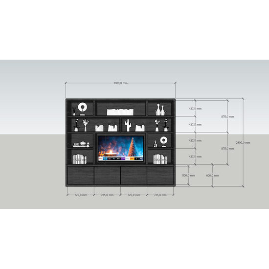 123kast  Cinewall Milaan - 300x40x240H cm - 1 tv paneel - strak design  - 4 push to open deuren - open tv vak