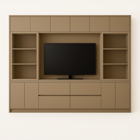 123kast  Cinewall Gerlos - 325x40x240H cm - glazen schuifdeuren - push to open deuren - soft close lades - strak design