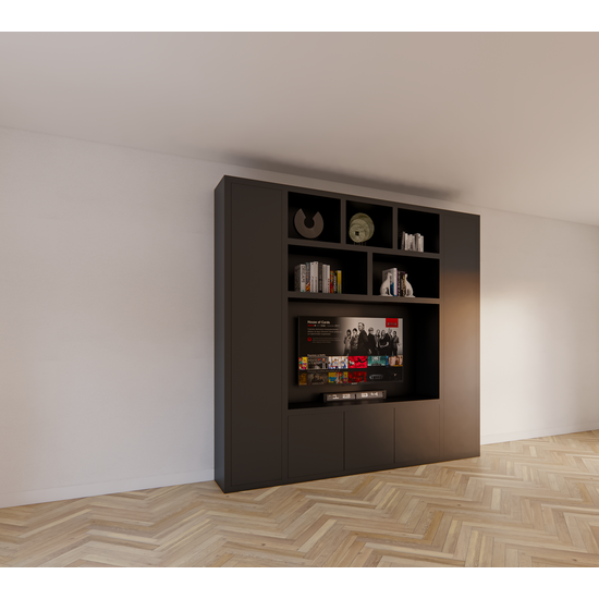 123kast  Cinewall Austin - 250x40x240H cm - open vakken - push to open deuren - strak design