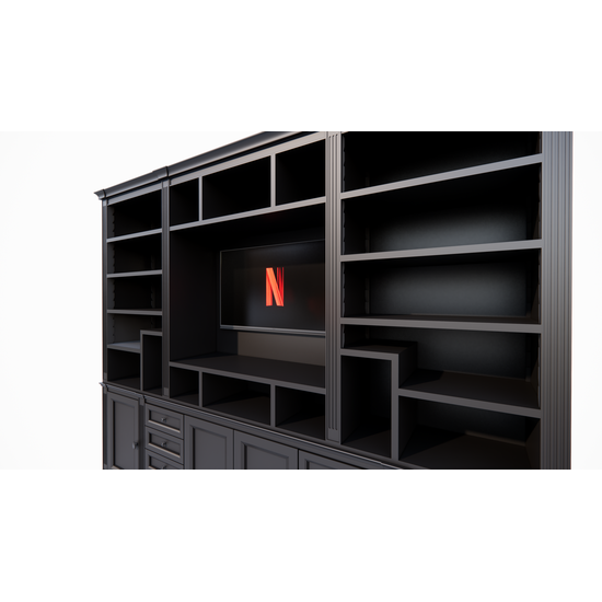 123kast  Cinewall Victoria - 300x40x240H cm - met cinewall - verstelbare planken - met kabelgat in tv vak