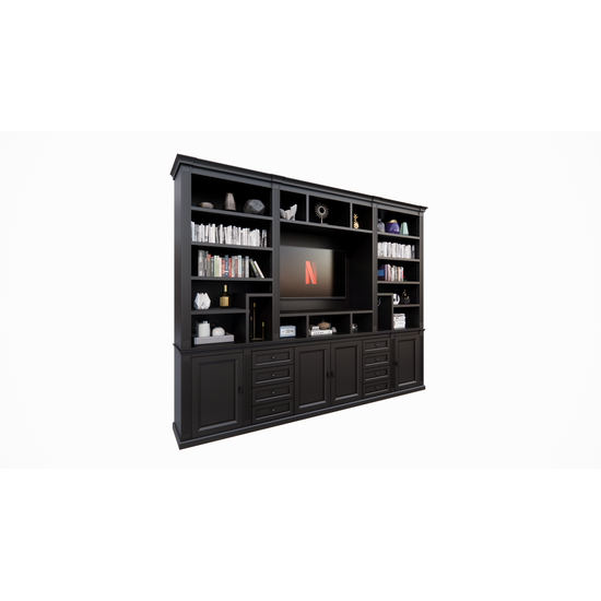 123kast  Cinewall Victoria - 300x40x240H cm - met cinewall - verstelbare planken - met kabelgat in tv vak