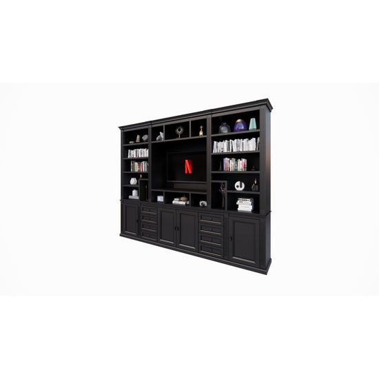 123kast  Cinewall Victoria - 300x40x240H cm - met cinewall - verstelbare planken - met kabelgat in tv vak