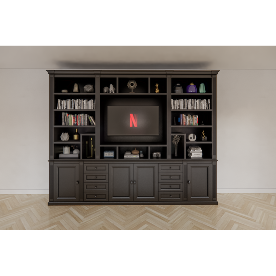 123kast  Cinewall Victoria - 300x40x240H cm - met cinewall - verstelbare planken - met kabelgat in tv vak