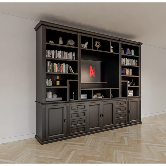 123kast  Cinewall Victoria - 300x40x240H cm - met cinewall - verstelbare planken - met kabelgat in tv vak