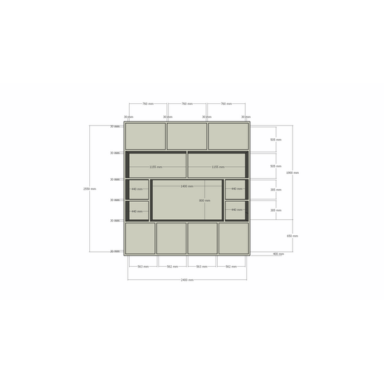 123kast  Cinewall Flensburg - 240x40x255H cm - push to open deuren - strakke afwerking