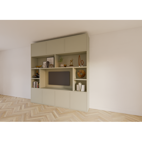 123kast  Cinewall Flensburg - 240x40x255H cm - push to open deuren - strakke afwerking