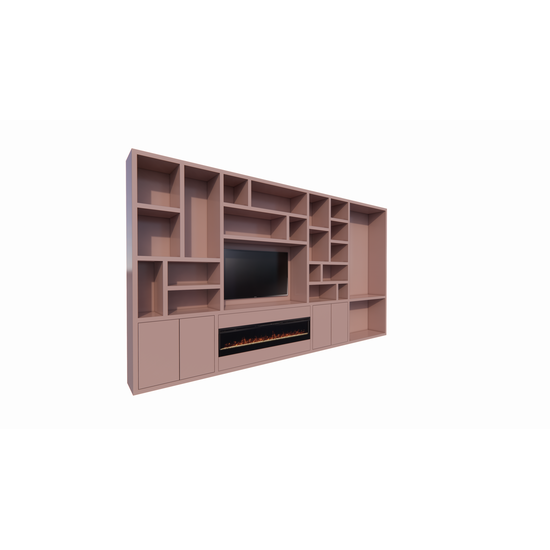 123kast  Cinewall Viterbo met openhaard - 460x40x255H cm - 5cm plank dikte - PRIJS OP AANVRAAG