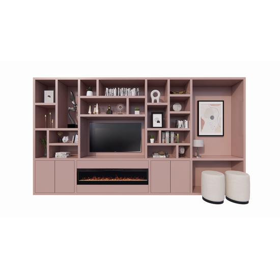 123kast  Cinewall Viterbo met openhaard - 460x40x255H cm - 5cm plank dikte - PRIJS OP AANVRAAG