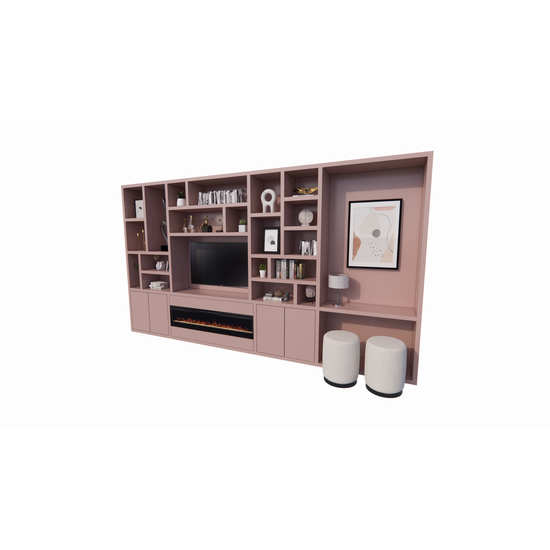 123kast  Cinewall Viterbo met openhaard - 460x40x255H cm - 5cm plank dikte - PRIJS OP AANVRAAG