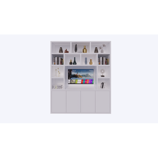 123kast  Cinewall Manhattan 12 - 200x40x240H cm - cinewall - tv vak - open vakken - strak design - 5cm plank dikte - 4 greeploze push to open deuren