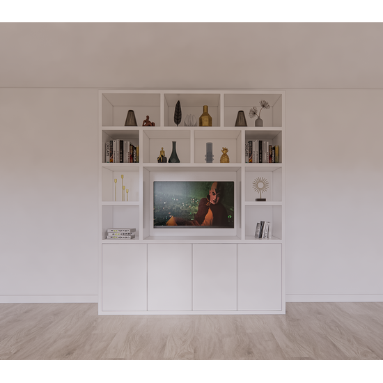 123kast  Cinewall Manhattan 12 - 200x40x240H cm - cinewall - tv vak - open vakken - strak design - 5cm plank dikte - 4 greeploze push to open deuren