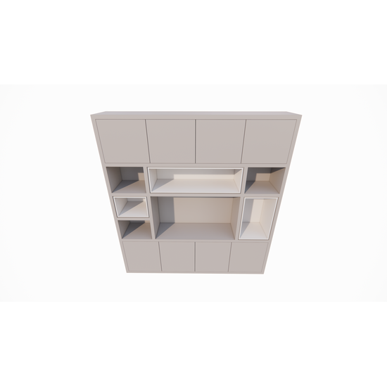 123kast  Cinewall Chard - 250x45x270H cm - vak in vak vakken - push to open deuren - strakke afwerking