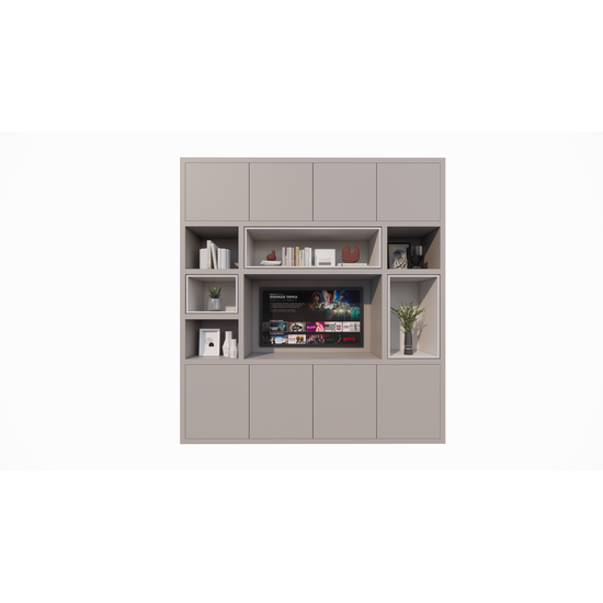 123kast  Cinewall Chard - 250x45x270H cm - vak in vak vakken - push to open deuren - strakke afwerking