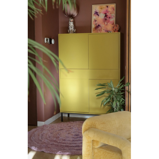 123kast  Opbergkast Piana - 112x42x162H cm - op stalen zwarte poten - 1 push to open lade - 4 push to open deuren