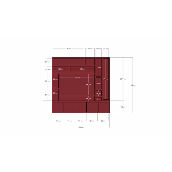 123kast  Cinewall Soria - 250x30/40x240H cm - push to open deuren