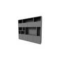 123kast  Cinewall Girona - 275x40x240H cm - open vakken in bovenkast en 2 klepdeuren - 4 greeploze deuren in onderkast - cinewall - tv vak