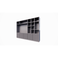 123kast  Cinewall Padua - 300x40x240H cm - 4cm plank dikte - met cinewall/tv vak - strak design - open vakken - 5 greeploze push to open deuren met bewerking - met kabelgat in tv vak