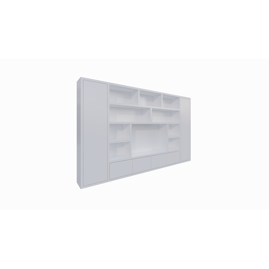 123kast  Cinewall Austin - 400x40x240H cm - strak design - dichte push to open deuren - open vakken