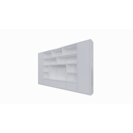 123kast  Cinewall Austin - 400x40x240H cm - strak design - dichte push to open deuren - open vakken