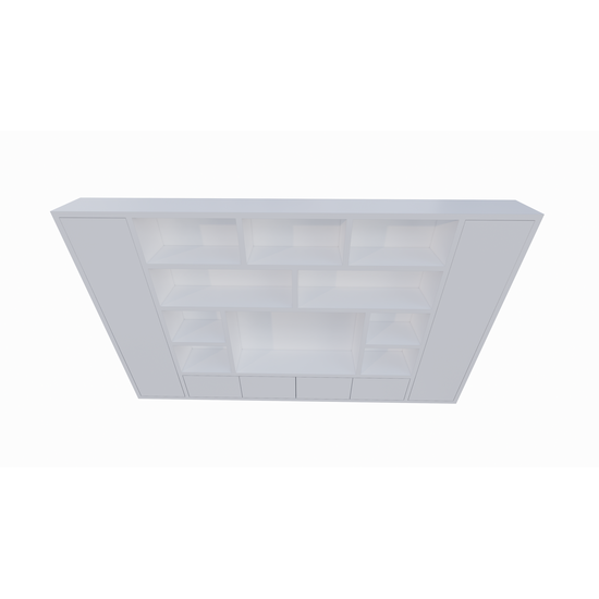 123kast  Cinewall Austin - 400x40x240H cm - strak design - dichte push to open deuren - open vakken