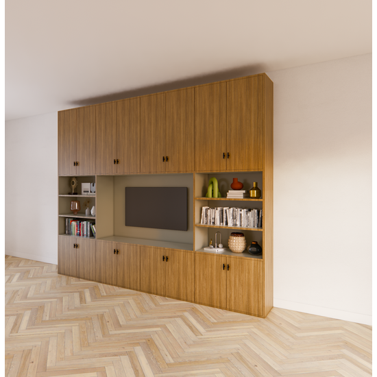 123kast  Cinewall - 300x40x250H cm - eiken afwerking - prijs op aanvraag