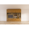 123kast  Cinewall Nome - 300x40x250H cm - dichten deuren - open vakken - met eiken buitenkant