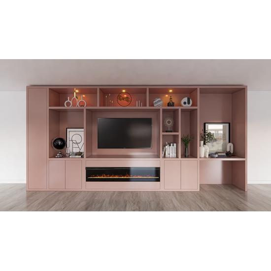 123kast  Cinewall Narni met openhaard 535x45x255H cm - 5cm plank dikte - PRIJS OP AANVRAAG