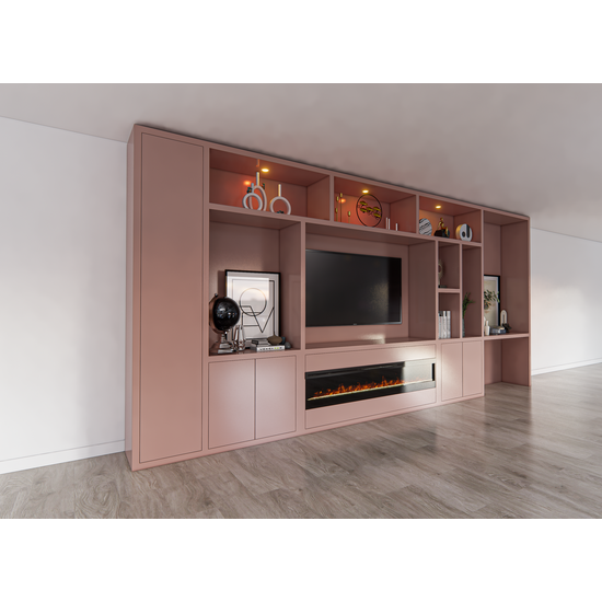 123kast  Cinewall Narni met openhaard 535x45x255H cm - 5cm plank dikte - PRIJS OP AANVRAAG