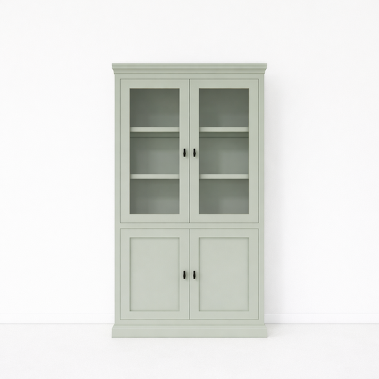 123kast  Vitrinekast Foggia 02 - 107x48x225H cm - 2 vitrinedeuren - 2 dichte deuren - landelijke/klassieke sierlijst