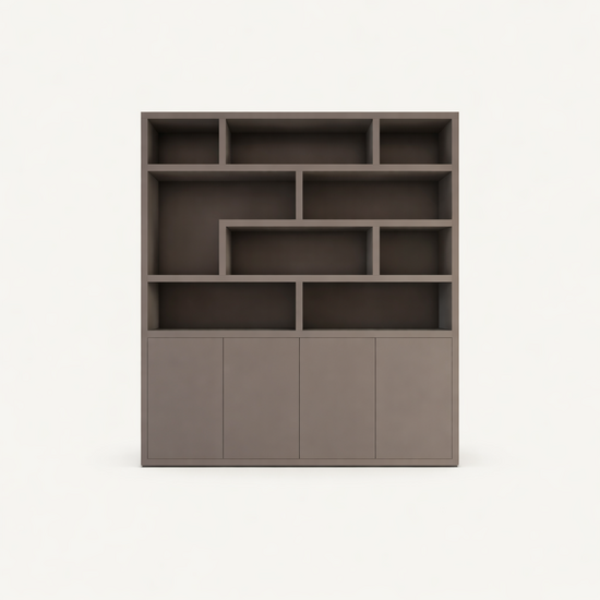 123kast  Vakkenkast Yukon - 227x50x240H cm - 5cm plank dikte - strak design - open vakken - push to open deuren