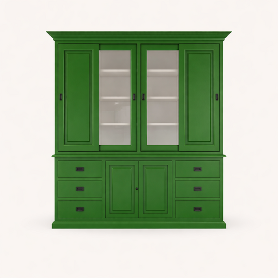 123kast  Buffetkast Arizona - 200x50x230H cm - dichte en vitrine schuifdeuren - 6 soft close lades