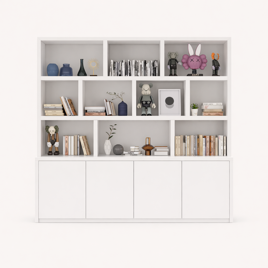 123kast  Vakkenkast Corsica - 280x20/40x240H cm - 5cm plank dikte - push to open deuren - open vakken - zonder achterwand - strakke afwerking