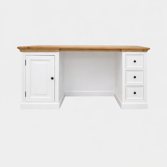 123kast  Bureau King Louis - 180x70x78H cm - eiken bovenblad - 1 dichte scharnierdeur - 3 soft close lades - Engelse stijl