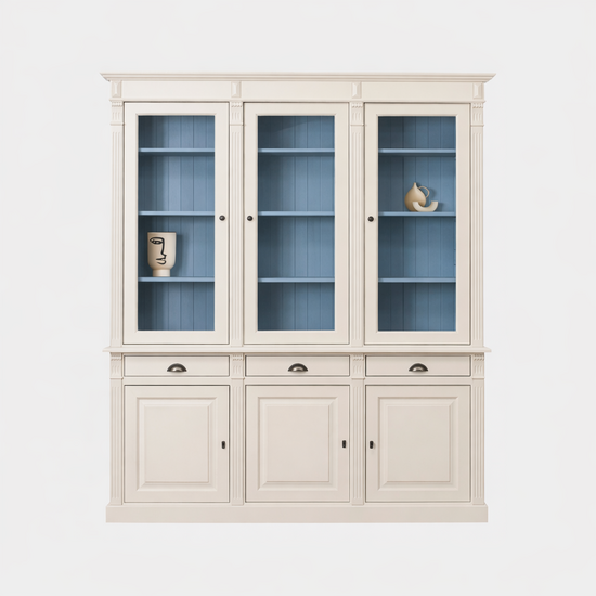 123kast  Buffetkast Brussel - 185x50x240H - 3 vitrine scharnierdeuren -  3 dichte scharnierdeuren - verstelbare planken