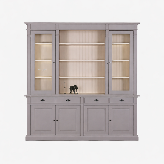 123kast  Buffetkast Brugge - 225x50x240H - boekenkast / buffetkast - met vitrine deuren - met verstelbare planken - landelijke afwerking - 4 soft close lades