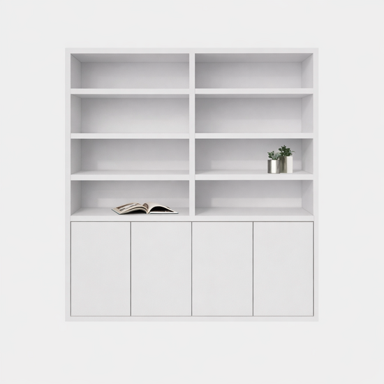 123kast  Boekenkast / Vakkenkast Stellenbosch - 200x40x220H cm - strak design - 4 greeploze deuren - open vakken