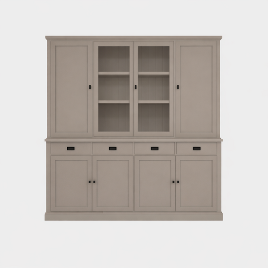 123kast  Buffetkast Vancouver - 220x45x220H cm - 2 dichte deuren in bovenkast - 2 vitrine deuren - 4 soft close lades - 4 dichte deuren in onderkast