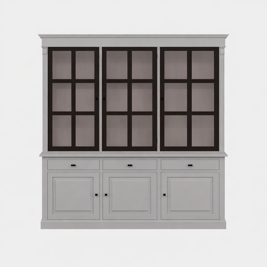 123kast  Buffetkast Montana 03 - 200x46x220H cm - 3 stalen deuren - strak design - zwarte greepjes - 3 soft close lades