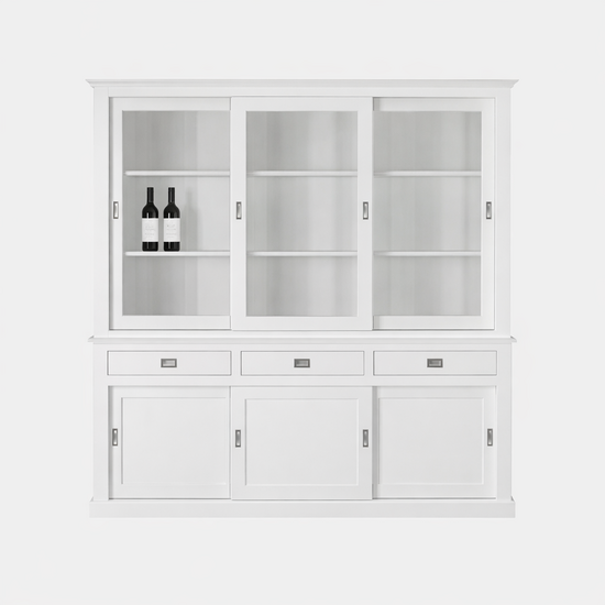 123kast  Buffetkast Iceland 02 - 200x50x220H cm - strak design - 3 vitrine schuifdeuren - 3 lades - 3 dichte schuifdeuren