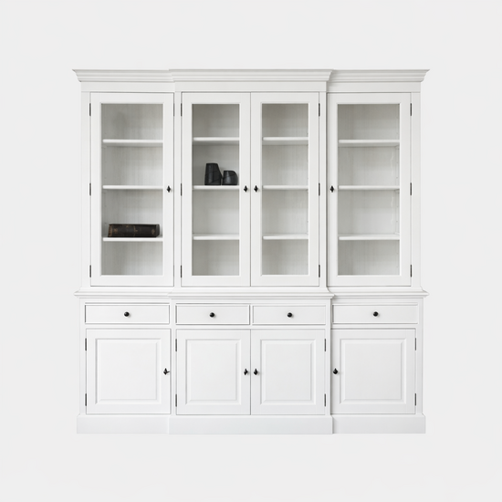 123kast  Buffetkast Breakfront - 220x50x220H cm - 4 vitrinedeuren - 4 soft close lades - 4 dichte deuren - met verspringing