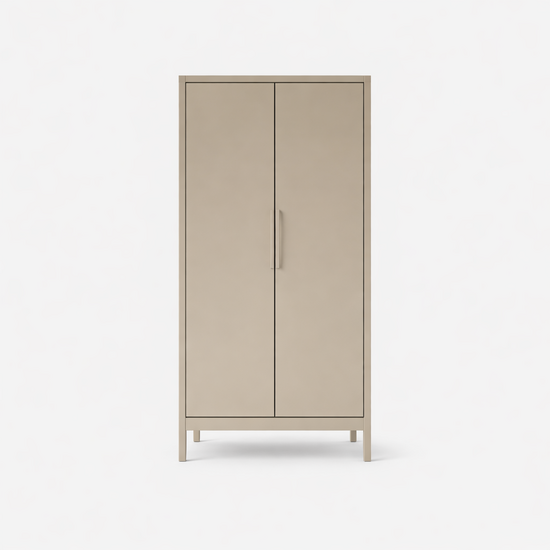 123kast  Kinderkledingkast Demak - 90x50x180H cm - op pootjes - 2 scharnierdeuren - rechterdeur 4 verstelbare planken - linkerdeur hang gedeelte