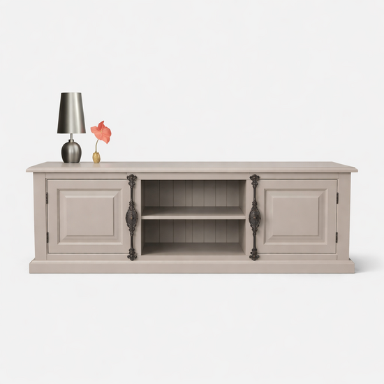 123kast  Tv dressoir Puglia - 160x46x60H cm - met spanjolet sluiting - 2 dichte deuren - open vak in het midden - met gat voor kabels