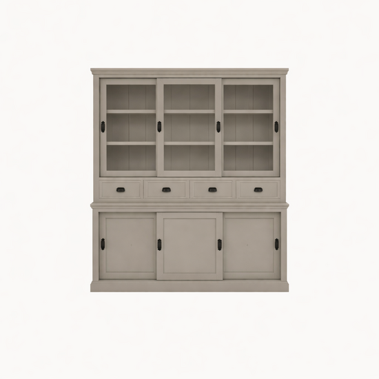 123kast  Buffetkast Dublin - 200x46x220H cm - 3 vitrine schuifdeuren - 4 soft close lades - 3 dichte schuifdeuren