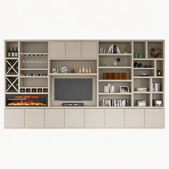 123kast  Tv vakkenkast Marle - 490x40x260H - (prijs op aanvraag) - openhaard - wijnrek - push to open deuren - 5cm plank dikte