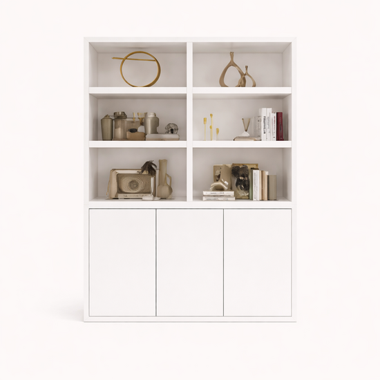 123kast  Vakkenkast Durham - 160x40x230H cm - 3 greeploze push to open deuren - open vakken - strak design - 5cm plank dikte - boekenkast