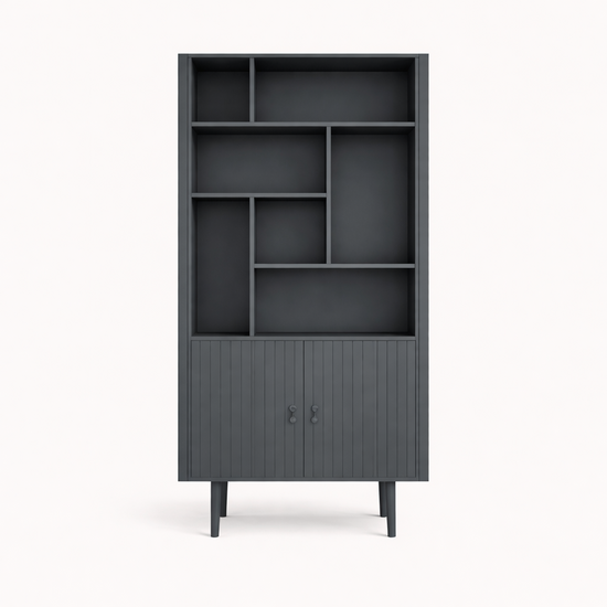 123kast  Vakkenkast Derby - 100x40x200H cm - 7 open vakken - 2 scharnier deurtjes - op stalen poten