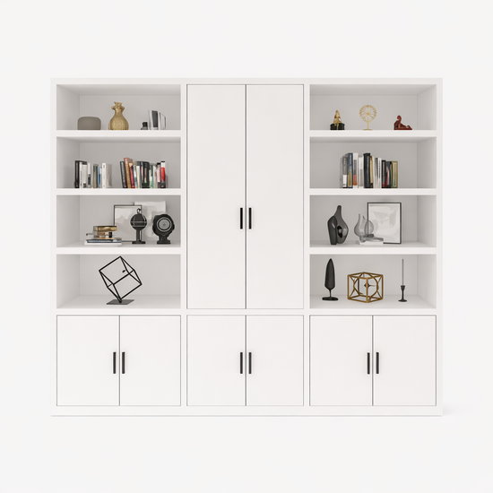 123kast  Boekenkast Kyoto - 275X55X250H cm - 8 deurtjes met greepjes - 8 open vakken