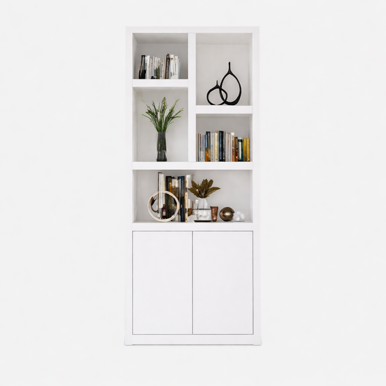 123kast  Vakkenkast Bazel - 100x40x230H cm - 6cm plank dikte - 2 open deurtjes - 5 open vakken